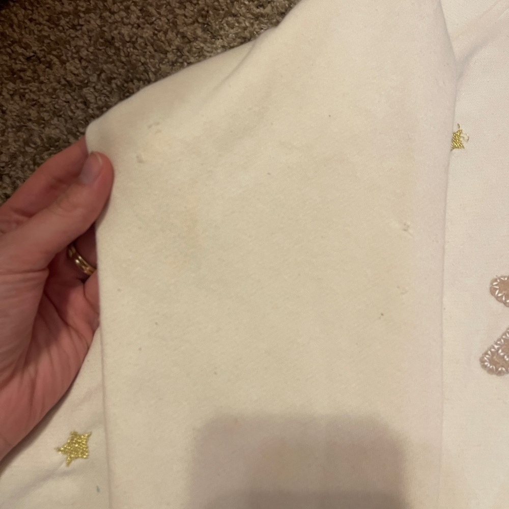 Vintage Cream Cardigan candy cane gingerbread Embroidery L cottage core grandma - Picture 7 of 9